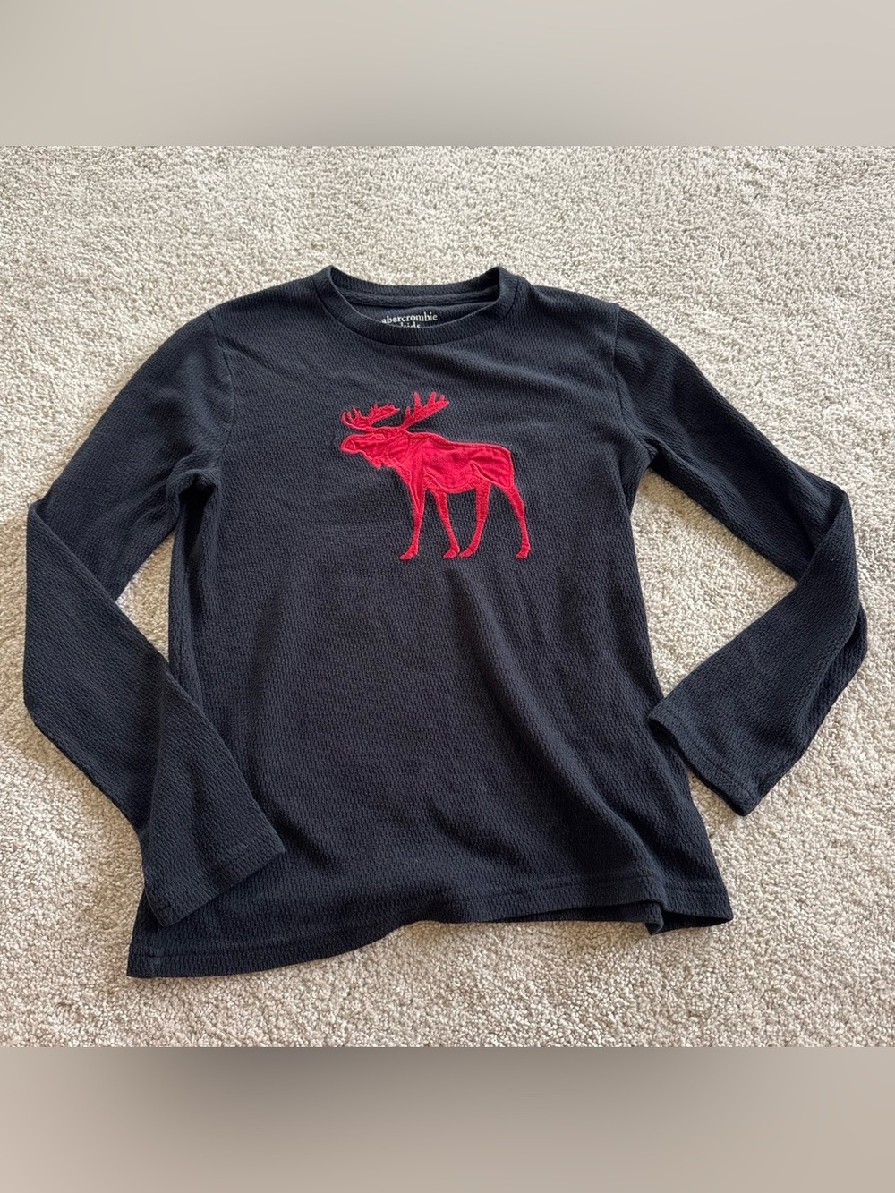 abercrombie kids black long-sleeve tee with red moose